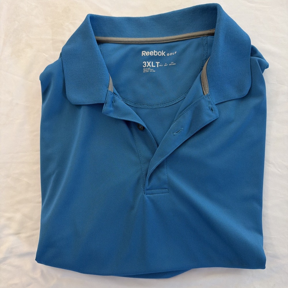 NWOT Reebok Polo shirt mens 3XLT Blue Short Sleeve Golf Walking Hiking office